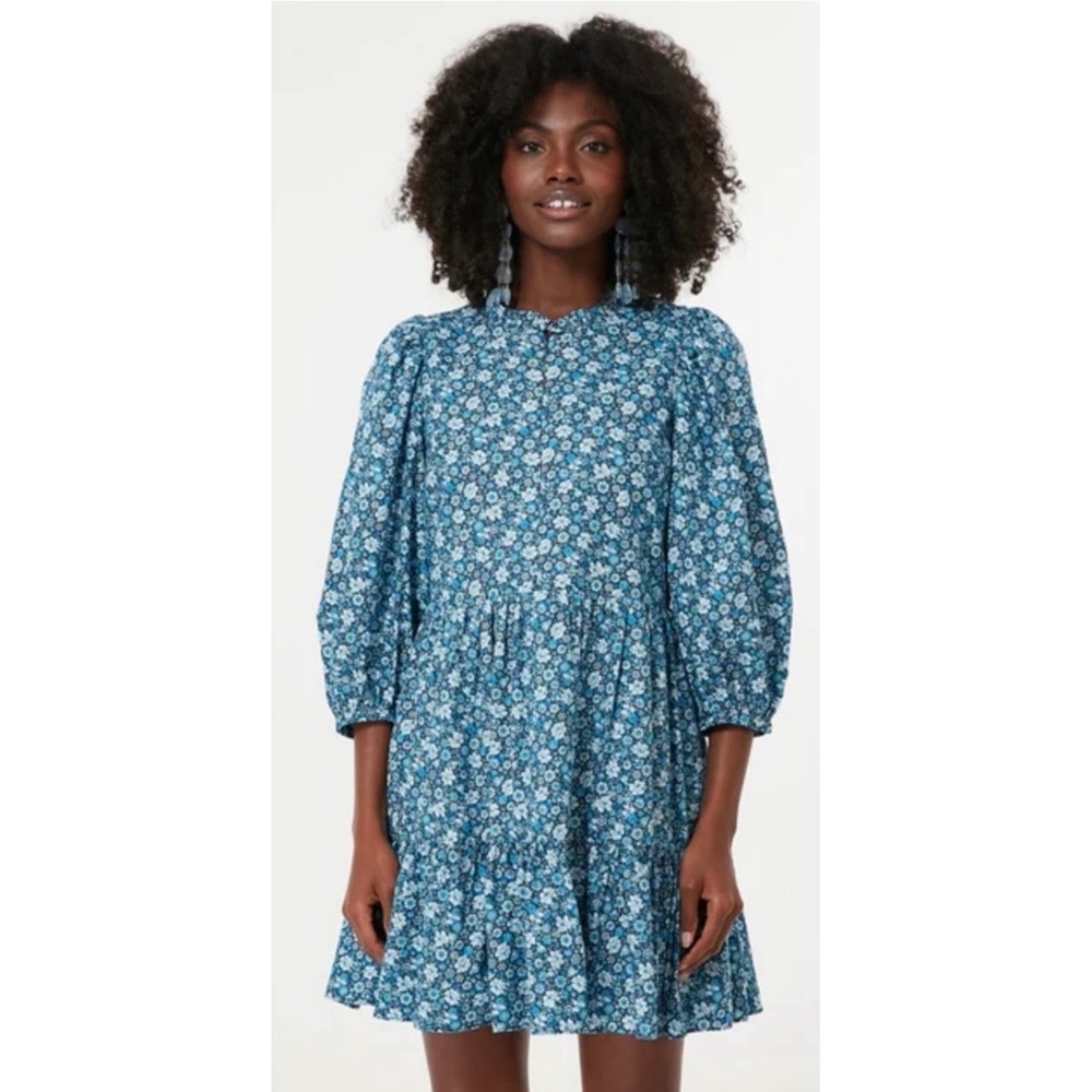 Hyacinth House Tuckernuck Blue Ditsy Floral Tiered Mini Dress Medium Twee Preppy